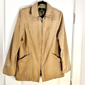 Womens London Fog Faux Suede Zip Up Jacket in Tan / Petite Small